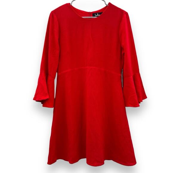 Lulus Center of Attend Red Flounce 3/4 Bell Sleeve Mini Dress Size M - Picture 3 of 12